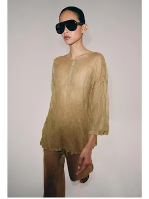 Zara NWT Metallic Gold oversized Tunic Top cover up thumbnail 3