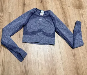 Gymshark Vital Seamless Long Sleeve Crop Top Women's S Blue Marl Thumbholes thumbnail 1