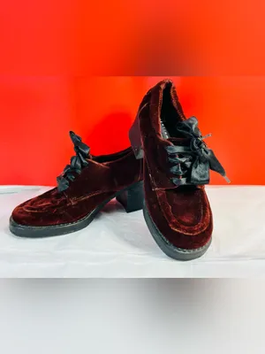 ellemenno Velvet Block Heel Lace-Up Shoes - Burgundy thumbnail 6