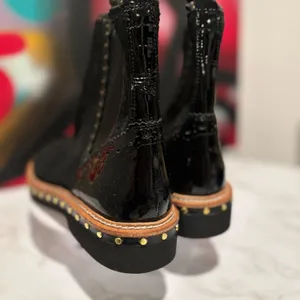 Free People Black Suede and Patent Leather Chelsea Boots thumbnail 3