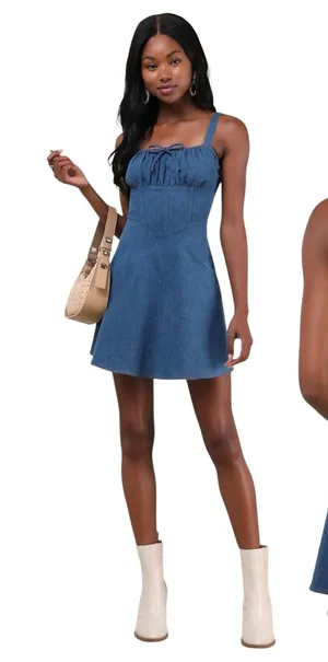 Lulus Considered Charisma Blue Chambray Bustier Mini Dress size XL NWT thumbnail 1