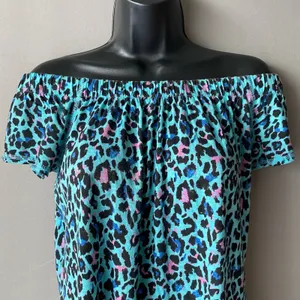 Vintage‎ Beach XS Teal Pink Leopard Off Shoulder Mini Dress Animal Print Summer thumbnail 3