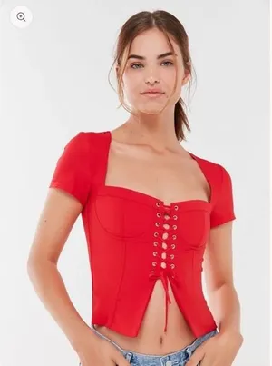 I. Am. Gia Womens Size M Evita Corset Crop Top Bright Red‎ Square Neck Going Out thumbnail 1
