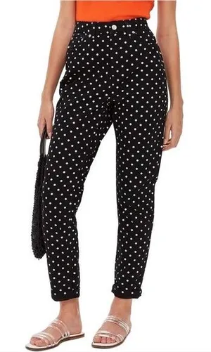 TOPSHOP Moto Mom High Waisted Polka Dot Print Jeans Size 25 EUC thumbnail 1