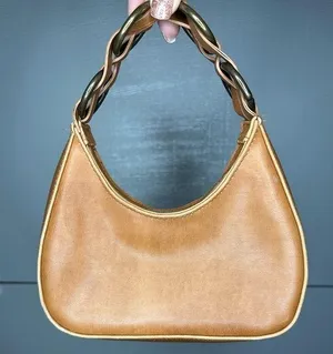 Mini Cognac Caramel Brown Hobo Shoulder Bag Y2K Weave Purse thumbnail 1