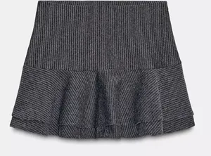 Zara NWT gray pin stripe striped double tiered layered ruffle hem mini skirt thumbnail 1