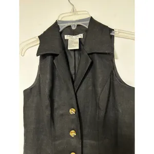 Plaza South Petite Black 100% Linen Sleeveless Button Front Collared Dress 6P thumbnail 2