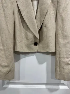 ZARA Beige Linen Blend Cropped Blazer Jacket Single Button Neutral Beige XS thumbnail 6