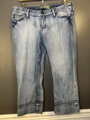 Express Stella Crop Jeans Womens 12 Light Wash Blue Cuffed Cropped Denim thumbnail 2