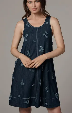 Anthropologie The Keiko Embroidered Denim Mini Dress by Maeve thumbnail 1