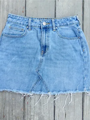 PacSun Light Blue Denim Frayed Mini Skirt thumbnail 1
