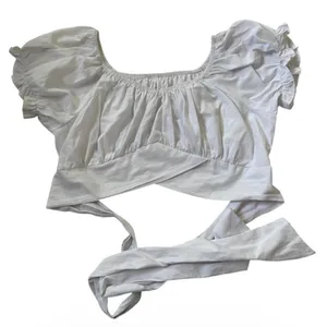Live 4 Truth Womens XL White Puff Sleeve Wrap Tie Waist Crop Top | 0108 thumbnail 3