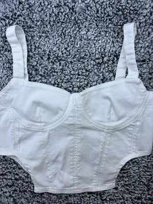 Y2K Zara Structured White Denim Bustier Corset Top Crop Camisole in XXL #corsettop thumbnail 2