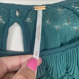 Free People Fire Island Blouse‎ Crochet Top 3/4 Sleeve Knit Green size M Boho thumbnail 5