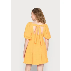Free People Mini Dress Retail$108 Bow Textured Babydoll Yellow Size L NWT thumbnail 2