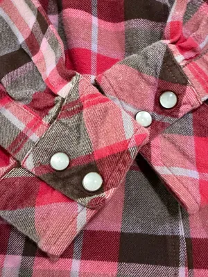 Carhartt Pearl Snap Hooded Pink Red Brown Plaid Cotton Flannel Shirt Medium thumbnail 6