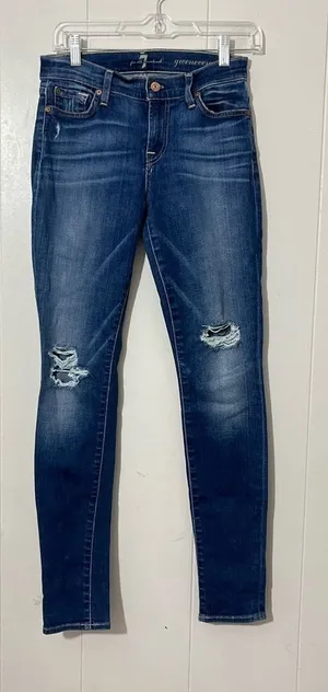 7 For All Mankind Gwenevere Skinny Jeans Distressed Blue Size 26 Low Rise thumbnail 1