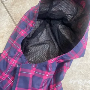 Burton Womens Plaid Hooded Rain Jacket Pink Navy Blue Mesh Lined Pit Zips Sz SM thumbnail 4