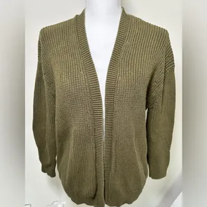 MANGO cotton knit cardigan in dark green thumbnail 3