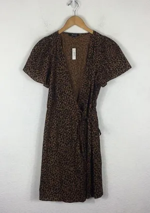 NWT Madewell Flutter-Sleeve Wrap Mini Dress in Painted Leopard Medium thumbnail 3