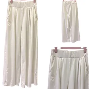 Source Unknown White Wide Leg High Waist Pull On Pants Pleated Front with Pockets Womens Medium thumbnail 6