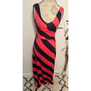 Lilly Pulitzer Womens XS Navy Coral Striped V-Neck Sleeveless Maxi Dress‎ thumbnail 3