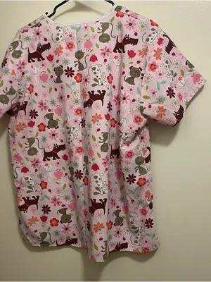 Just Love Womens Scrubs Scrub Top Shirt XL 44” Pink Dogs Cats Print Vet Groomer thumbnail 7