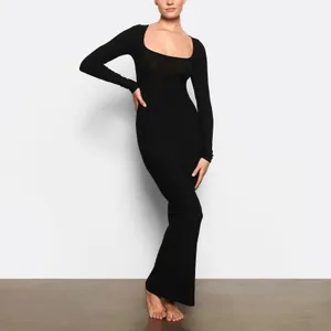 Skims Soft Lounge Long Sleeve Dress Maxi Onyx Black Size Large thumbnail 2