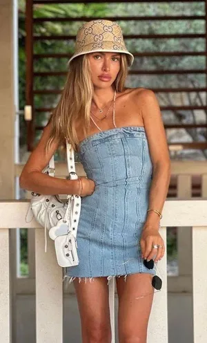 ZARA Mini Denim Dress Bandau Sleevless Blogger Casual Summer thumbnail 1