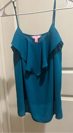 Lilly Pulitzer Women's Teal Ruffle Cami Top - Lightweight Summer Shell thumbnail 1