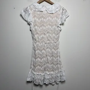 Selfie Leslie Women Coquette Mini Dress Medium‎ White Lace Ruffle Flutter Sleeve thumbnail 5