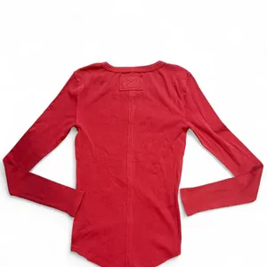 Free People We The Free Red Ribbed Henley Top XS Long Sleeve Fitted Boho thumbnail 5