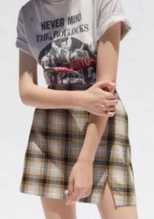 Urban Outfitters Black Yellow Plaid Skirt Mini Slit thumbnail 1