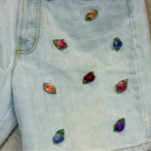 Vintage Paris Blues Womens S Light‎ Blue whimsical Jean Shorts Floral Rosettes thumbnail 3