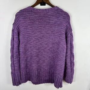 American‎ Eagle Sweater Womens M Purple Cable Knit Wool Blend Chunky Pullover thumbnail 3