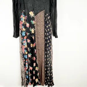 LEW MAGRAM Black Velour Long Sleeves Mixed Prints Maxi Dress Medium Boho Casual thumbnail 8