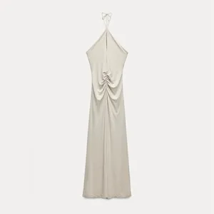 NEW Zara LONG Ruched Keyhole DRAPED HALTER Maxi DRESS Gown Size XS thumbnail 8