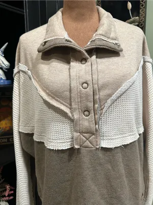 BKE Pieced Henley Pullover – Heathered Waffle Knit – Size Medium thumbnail 3