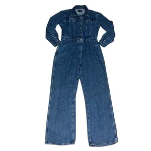 7 For All Mankind‎ Western Denim Jumpsuit Long Sleeve Wide Leg Dolly Blue Medium thumbnail 4