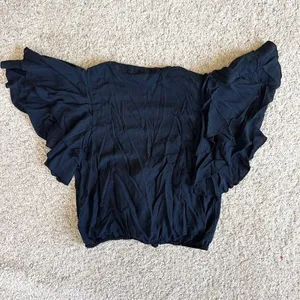 Intimately Free People Top Womens Medium Black Ruffle Flutter Sleeve Whimsygoth thumbnail 4