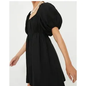Pomander Place Ares Dress Linen Puff Short Sleeve Mini Black Size Medium thumbnail 2