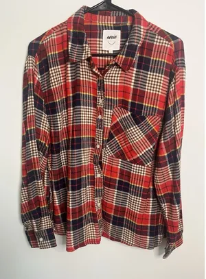 Aerie Wm Med Plaid Button Up Long Sleeve Red Blue Yellow White Fall Autumn Camp thumbnail 1