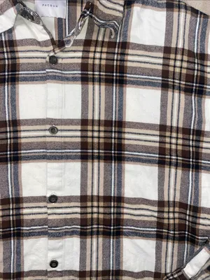 PacSun Fall White, Brown & Tan Flannel Plaid Button-Down Shirt thumbnail 3