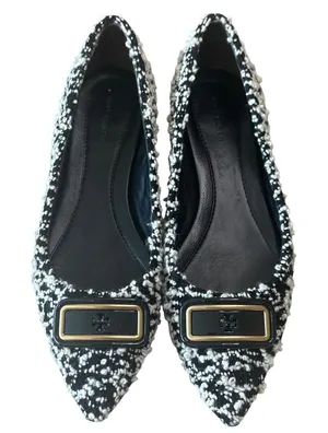 Tory Burch Georgia Boucle Tweed Pointed Toe Flats Black White 9.5 thumbnail 1