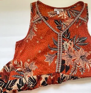 Patrons of Peace sleeveless embroidered floral ruffle hem boho tank, size medium thumbnail 1