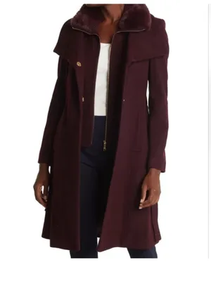 $360 Sam edelman belted wool coat in rich plum size 8 thumbnail 2