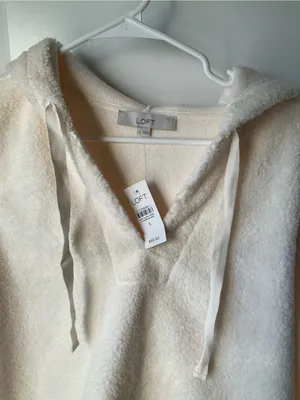 LOFT Cream Plush Fleece Hooded Sweater- NWT thumbnail 2