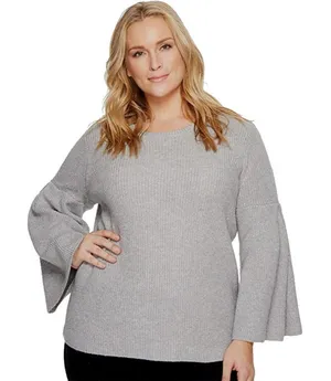 NWT Womens Plus Size 2X Vince Camuto Gray Midweight Bell Sleeve Ribbed Sweater thumbnail 1