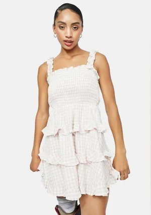 Mable Gingham Smocked Ruffle Tie Back Dress Sz Medium thumbnail 8