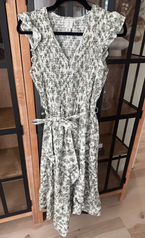 Joie floral cotton Maxi dress smocked midi short sleeve ruffle pockets tie waist thumbnail 1